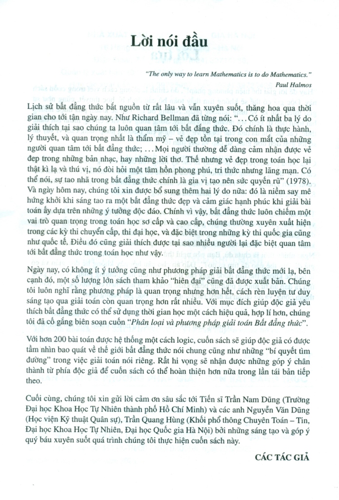 PHÂN LOẠI VÀ PHƯƠNG PHÁP GIẢI TOÁN BẤT ĐẲNG THỨC (Dùng chung cho các bộ SGK hiện hành)